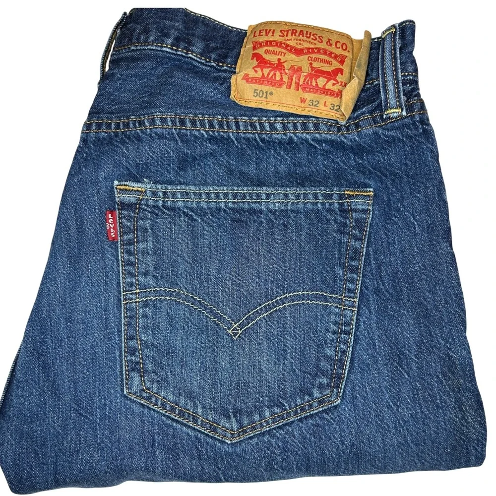 Levi Strauss 501 Original Fit Blue Jeans Men's W32 L32‎ Button Fly Denim Cotton